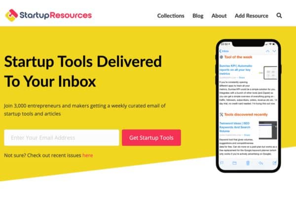 <p>Curated lists of the best startup tools to help you build your business. Join 3,000 entrepreneurs and makers getting a weekly email of tools and articles</p>
